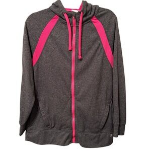 Everlast Sport Womens Full Zip Hoodie Gray Neon Pink Mesh Fleece Jacket Large